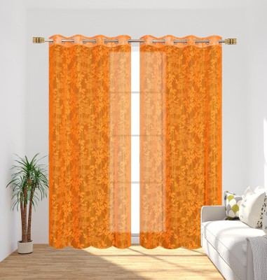 VeNom 152 cm (5 ft) Polyester Semi Transparent Window Curtain (Pack Of 2)(Floral, Orange)