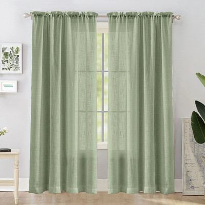 HOMEMONDE 213.36 cm (7 ft) Door Cotton Transparent Curtain (Pack Of 2)(Mint Green, Self Design)