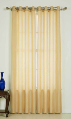 UBH 153 cm (5 ft) Window Polyester Semi Transparent Curtain (Pack Of 2)(Gold, Striped)