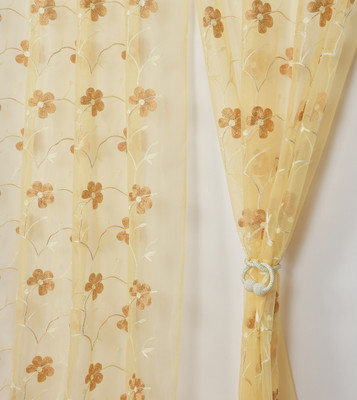 Homefab India 152.4 cm (5 ft) Window Polyester Transparent Curtain (Pack Of 2)(Beige, Floral)