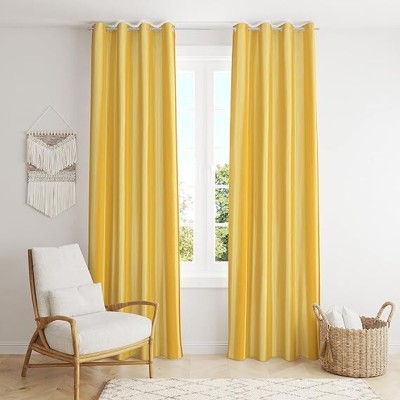 Domesfab 274.32 cm (9 ft) Polyester Semi Transparent Long Door Curtain Single Curtain(Plain, Yellow)