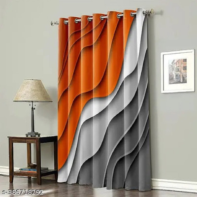 nobel fab 214 cm (7 ft) Door Polyester Room Darkening Curtain Single Curtain(Orange, Printed)