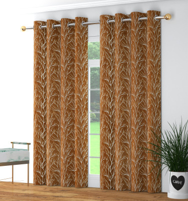 Galaxy Home Decor 274 cm (9 ft) Long Door Polyester Room Darkening Curtain (Pack Of 2)(Gold, Printed)