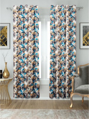 Rudsdecor 153 cm (5 ft) Satin Semi Transparent Window Curtain (Pack Of 2)(Printed, Yellow)