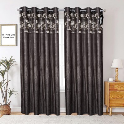 WINNSUN 214 cm (7 ft) Polyester Semi Transparent Door Curtain (Pack Of 2)(Floral, Coffee)