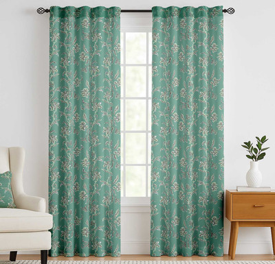 Vargottam 213 cm (7 ft) Door Cotton Semi Transparent Curtain (Pack Of 2)(Dusty Teal Green, Printed)