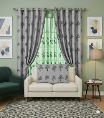TWOLOVER 213 cm (7 ft) Long Door Cotton Blackout Curtain Single Curtain(Blue, Printed)