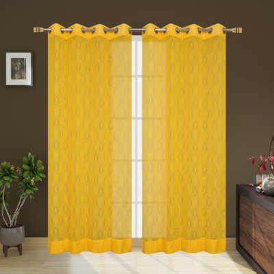 TRUST HOME 213 cm (7 ft) Door Net Transparent Curtain (Pack Of 2)(Yellow, Floral)