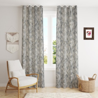Kraftiq Homes 214 cm (7 ft) Velvet Room Darkening Door Curtain (Pack Of 2)(Abstract, Grey-Flower)