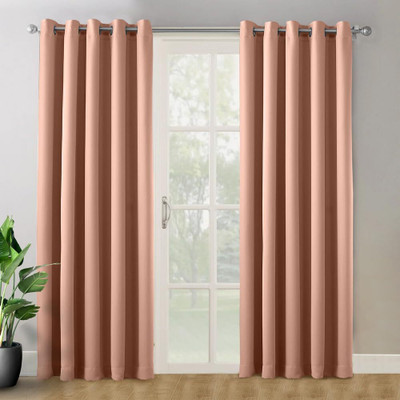 haus & kinder 152 cm (5 ft) Window Polyester, Velvet Blackout Curtain (Pack Of 2)(Peach, Solid)