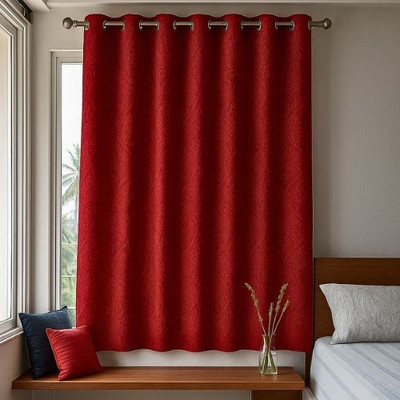 LALORA 150 cm (5 ft) Window Velvet Blackout Curtain Single Curtain(Red, Floral)
