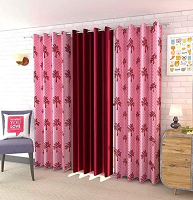kiara Creations 274 cm (9 ft) Polyester Semi Transparent Long Door Curtain (Pack Of 3)(Printed, Maroon)