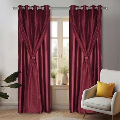 Ultica Fab 152 cm (5 ft) Polyester Blackout Window Curtain (Pack Of 2)(Solid, Self Design, Maroon)