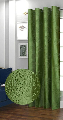 RADRUGS 270 cm (9 ft) Long Door Polycotton Room Darkening Curtain Single Curtain(Green, Self Design)