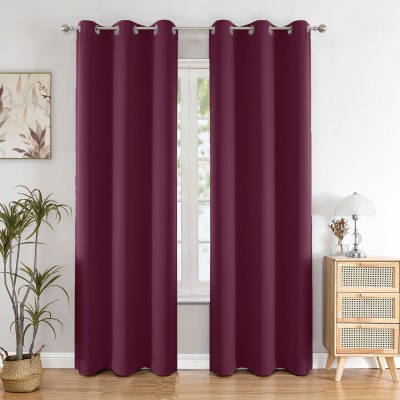 HOMEMONDE 152.4 cm (5 ft) Polyester Blackout Window Curtain (Pack Of 2)(Plain, Wine)