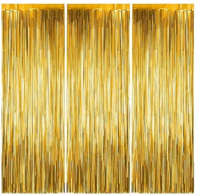 SaleXgrowth 10 cm (0 ft) Silk Room Darkening Long Door Curtain (Pack Of 3)(Plain, Golden)
