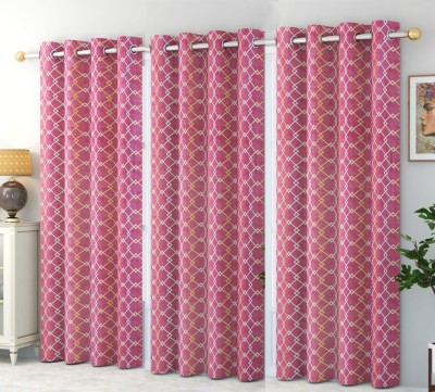 KNIT VIBES 275 cm (9 ft) Polyester Room Darkening Long Door Curtain (Pack Of 3)(Printed, Pink)