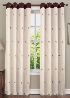 Dekor World 215 cm (7 ft) Cotton Semi Transparent Door Curtain (Pack Of 2)(Embroidered, Brown)