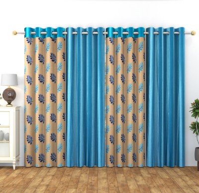 Impression Hut 274 cm (9 ft) Polyester Room Darkening Long Door Curtain (Pack Of 4)(Printed, AQUA)
