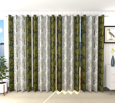Styletex 270 cm (9 ft) Polyester Semi Transparent Long Door Curtain (Pack Of 4)(Printed, Green)