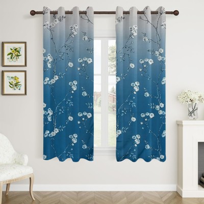 Sana Creations 213 cm (7 ft) Polyester, Jacquard Room Darkening Window Curtain (Pack Of 2)(Floral, Light Blue)