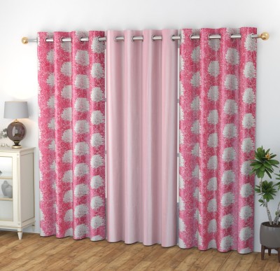 GOYTEX 182.88 cm (6 ft) Polyester Room Darkening Window Curtain (Pack Of 3)(Printed, Pink)