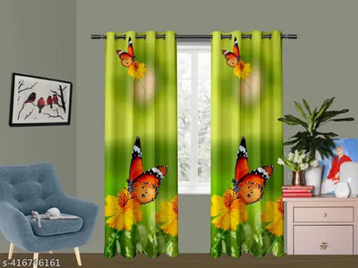 S22 214 cm (7 ft) Door Polyester Room Darkening Curtain Single Curtain(Yellow, Floral)