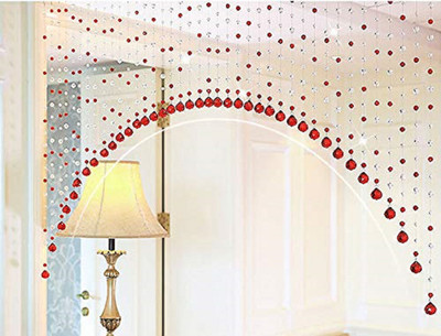 Yutiriti 92 cm (3 ft) PVC Semi Transparent Window Curtain (Pack Of 10)(Geometric, Red)