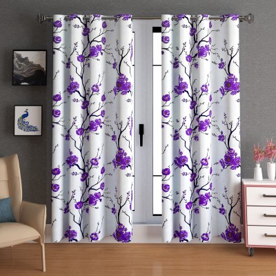 Lunar Days 274.32 cm (9 ft) Polyester Semi Transparent Long Door Curtain (Pack Of 2)(Floral, Purple)
