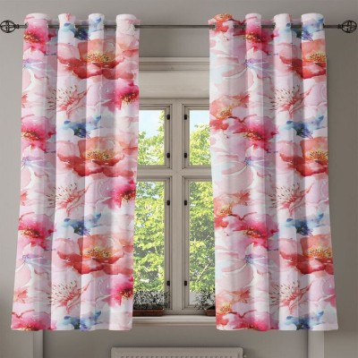 OHD 154 cm (5 ft) Polyester Room Darkening Window Curtain Single Curtain(Floral, Red)