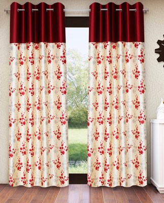 Home Sizzler 213 cm (7 ft) Door Polyester Semi Transparent Curtain (Pack Of 2)(Maroon, Floral)