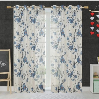 VeNom 213 cm (7 ft) Polyester Semi Transparent Shower Curtain (Pack Of 2)(Floral, Blue)