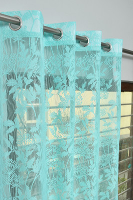 Galaxy Drape 213 cm (7 ft) Door Net Transparent Curtain (Pack Of 2)(Aqua, Floral)