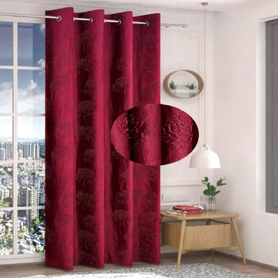RADRUGS 210 cm (7 ft) Door Polycotton Room Darkening Curtain Single Curtain(Red, Self Design)
