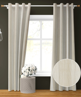 FURNADO 213.36 cm (7 ft) Door Polyester Room Darkening Curtain (Pack Of 2)(Cream, Solid)