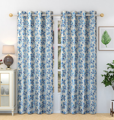 Homefab India 213.36 cm (7 ft) Door Polyester Semi Transparent Curtain (Pack Of 2)(Blue, Floral)