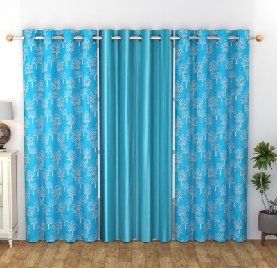 La elite 274 cm (9 ft) Polyester Semi Transparent Long Door Curtain (Pack Of 3)(Printed, Turquoise_18)