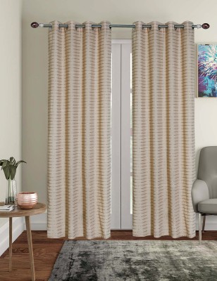 Elegance 152 cm (5 ft) Polyester Semi Transparent Window Curtain (Pack Of 2)(Striped, Dark Beige)