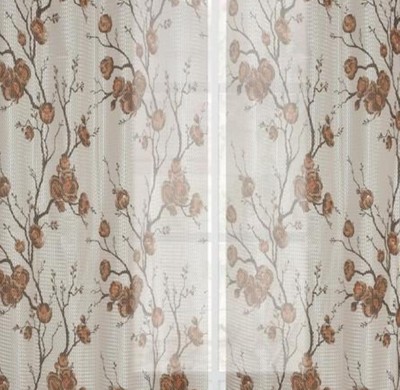 SUHANA FAB 213 cm (7 ft) Polyester Semi Transparent Door Curtain (Pack Of 2)(Printed, Brown)