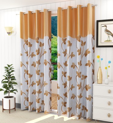 Arick Home 153 cm (5 ft) Polyester Semi Transparent Window Curtain (Pack Of 2)(Floral, Gold)