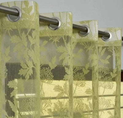 Harnay 153 cm (5 ft) Polyester Semi Transparent Window Curtain Single Curtain(Self Design, Floral Design- Green Color)
