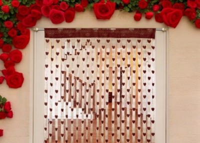 SHYAM 214 cm (7 ft) Polyester Semi Transparent Door Curtain (Pack Of 2)(Floral, Brown)