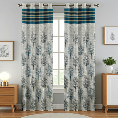 Homefab India 214 cm (7 ft) Door Jacquard Room Darkening Curtain (Pack Of 2)(Blue, Floral)
