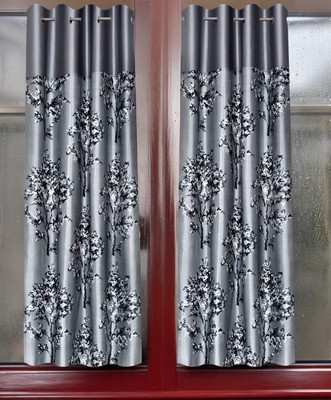 STAMEN 150 cm (5 ft) Window Polyester Semi Transparent Curtain (Pack Of 2)(Grey, Floral)