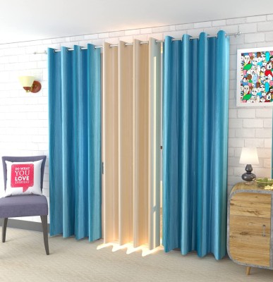 FUNFLIP 274.5 cm (9 ft) Polyester Room Darkening Long Door Curtain (Pack Of 3)(Plain, Light Blue,Beige)