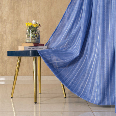 Urban Space 213 cm (7 ft) Door Polyester Semi Transparent Curtain (Pack Of 2)(Vertical Weaves Blue, Striped)