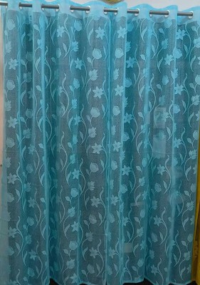fabzi 274 cm (9 ft) Polyester Semi Transparent Long Door Curtain (Pack Of 2)(Floral, Aqua)