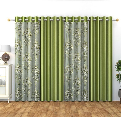 Waco creation 152 cm (5 ft) Polyester Blackout Window Curtain (Pack Of 4)(Floral, Green)