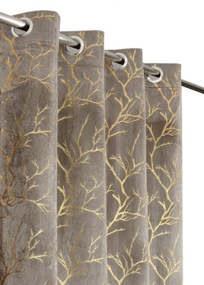 VELOURA 152.4 cm (5 ft) Window Velvet Room Darkening Curtain (Pack Of 2)(Grey, Printed)