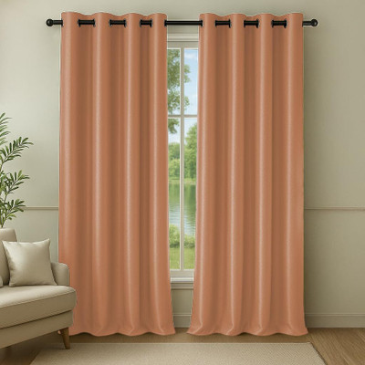 LINENWALAS 243.84 cm (8 ft) Door Polyester Blackout Curtain (Pack Of 2)(Peach, Solid)